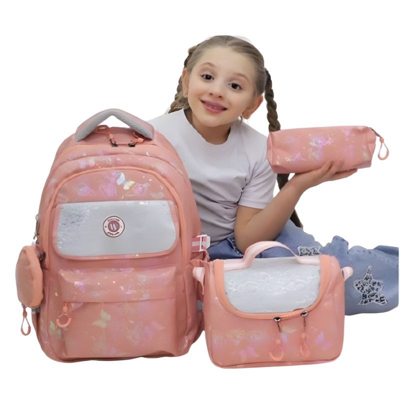 3’lü Set Kız Çocuk Okul Çantası | Sırt Çantası, Beslenme Çantası, Kalemlik - Görsel 2