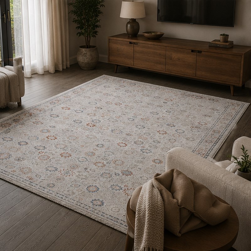Otantik Serpme Desenli Vintage Dokuma Salon Halısı Saçaklı 200x290 cm - Görsel 4
