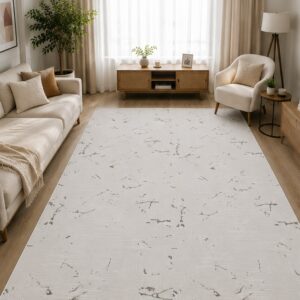 Modern Mermer Desenli Akrilik Dokuma Salon Halısı Saçaklı