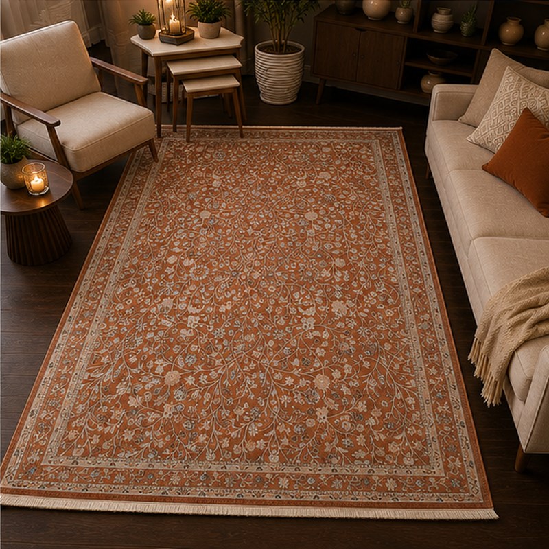 Otantik Floral Desenli Vintage Dokuma Salon Halısı Saçaklı 200x290 cm - Görsel 8