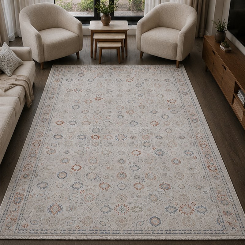Otantik Serpme Desenli Vintage Dokuma Salon Halısı Saçaklı 200x290 cm - Görsel 6
