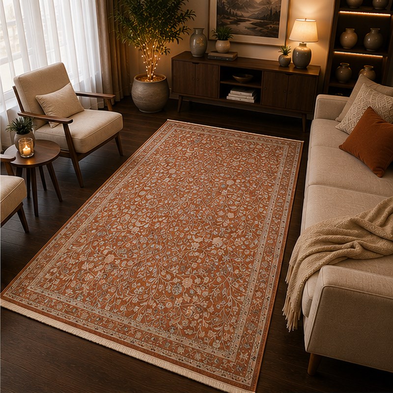 Otantik Floral Desenli Vintage Dokuma Salon Halısı Saçaklı 200x290 cm - Görsel 7