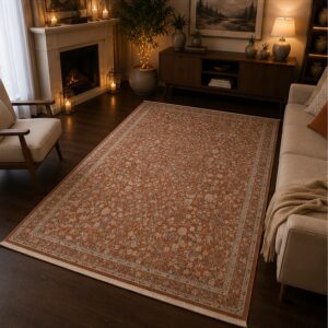Otantik Floral Desenli Vintage Dokuma Salon Halısı Saçaklı 200x290 cm