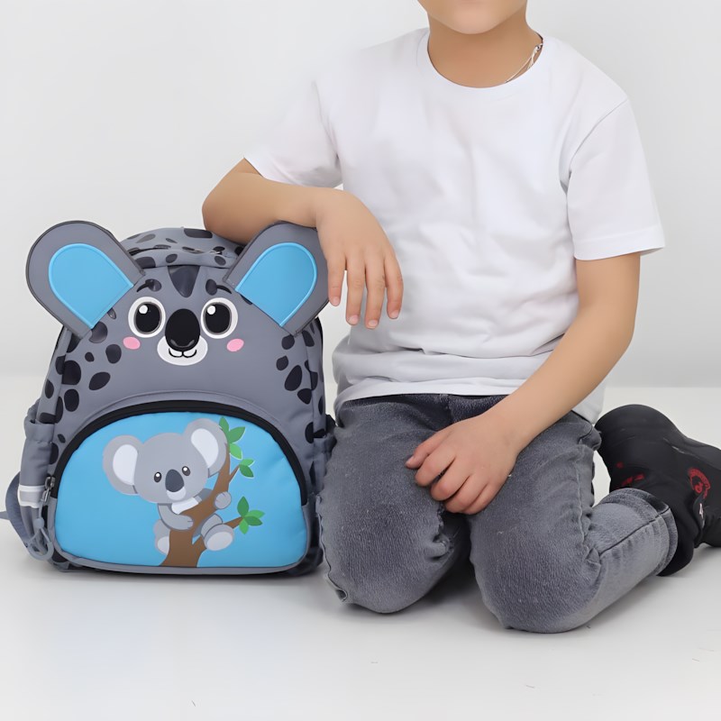 Kız/erkek Çocuk Anaokulu Sırt Çantası Sevimli Koala Figürlü Gri Mavi Desenli - Görsel 6