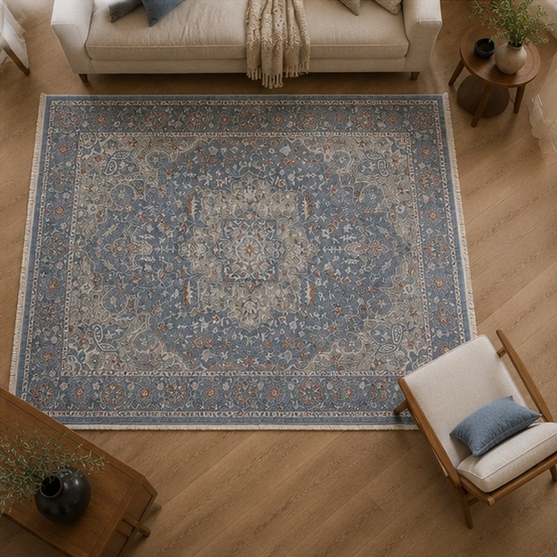 Otantik Klasik Madalyonlu Saçaklı Dokuma Salon Halısı Antrasit Gri Kiremit 200x290 cm - Görsel 6