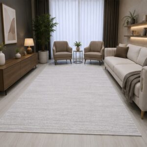 Modern Yatay Çizgili Akrilik Dokuma Salon Halısı Saçaklı