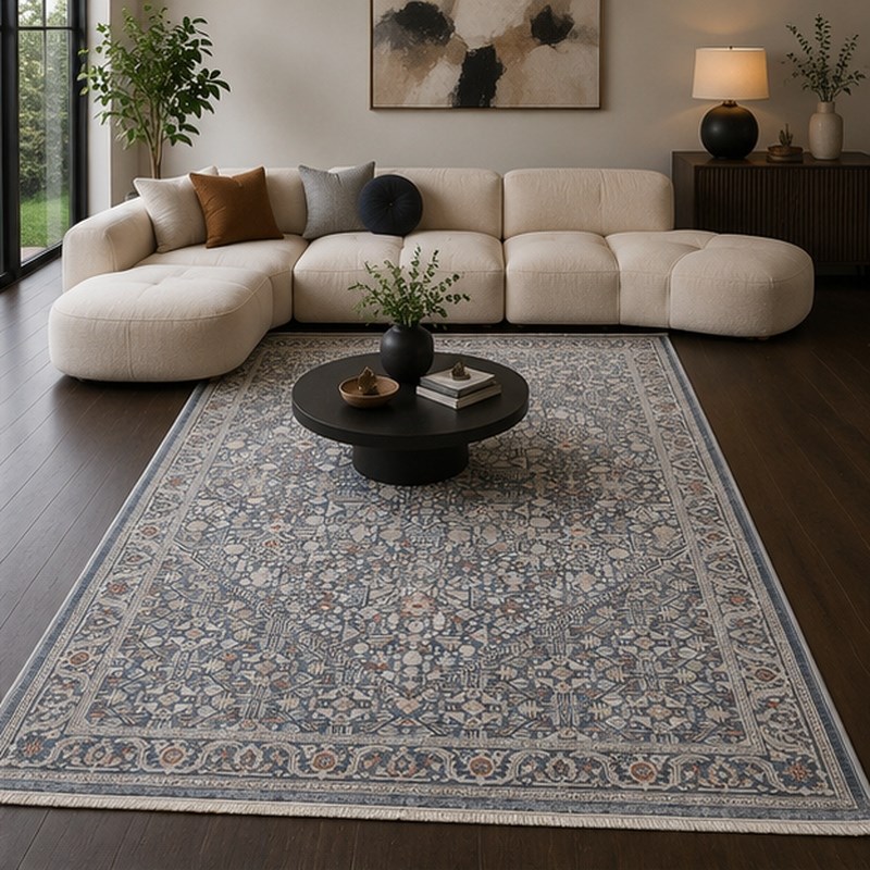 Otantik Eskitme Mikro Desenli Saçaklı Dokuma Salon Halısı Antrasit Gri Kiremit 200x290 cm - Görsel 4
