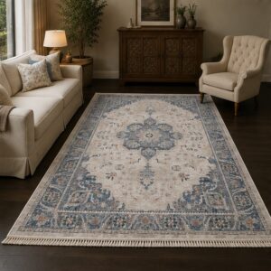Otantik Madalyon Desenli Eskitme Dokuma Salon Halısı Saçaklı 200x290 cm