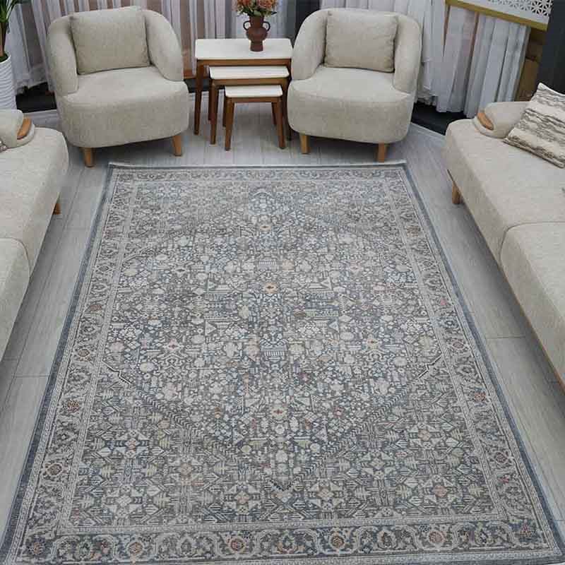 Otantik Eskitme Mikro Desenli Saçaklı Dokuma Salon Halısı Antrasit Gri Kiremit 200x290 cm - Görsel 2