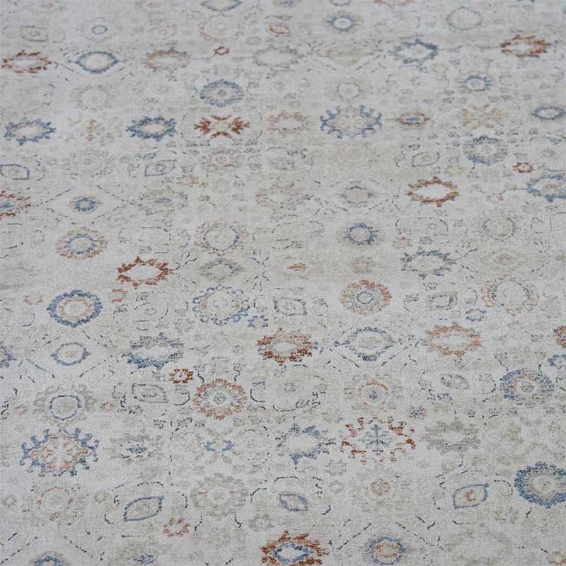 Otantik Modern Eskitme Saçaklı Dokuma Salon Halısı Krem Mavi Kiremit 200x290 cm - Görsel 3