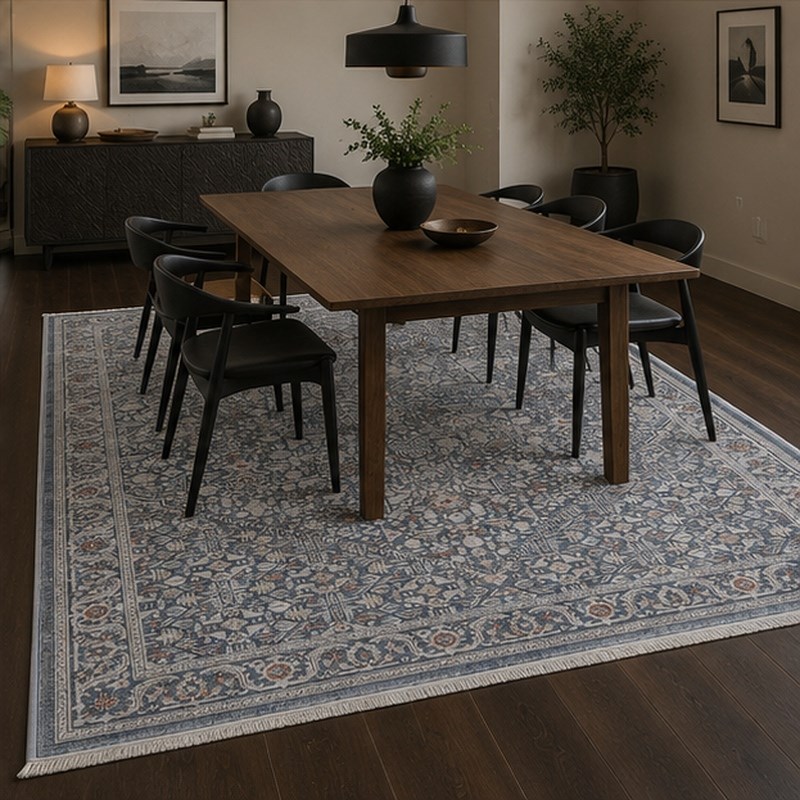 Otantik Eskitme Mikro Desenli Saçaklı Dokuma Salon Halısı Antrasit Gri Kiremit 200x290 cm - Görsel 6