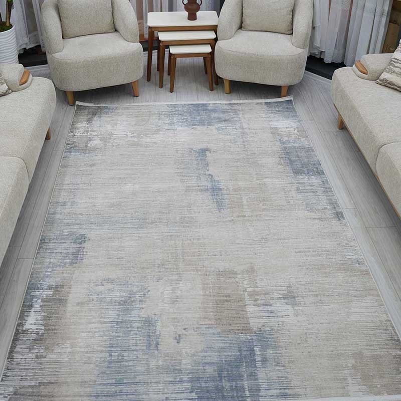 Otantik Modern Eskitme Saçaklı Dokuma Salon Halısı Krem Mavi Vizon 200x290 cm - Görsel 2