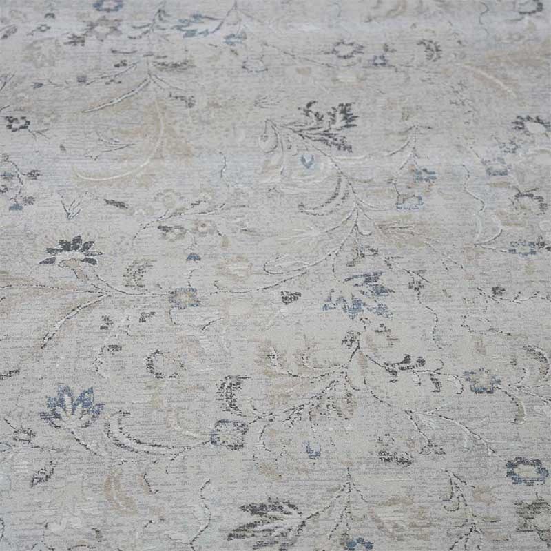 Otantik Modern Çiçek Desenli Saçaklı Dokuma Salon Halısı Krem Gri Mavi 200x290 cm - Görsel 3