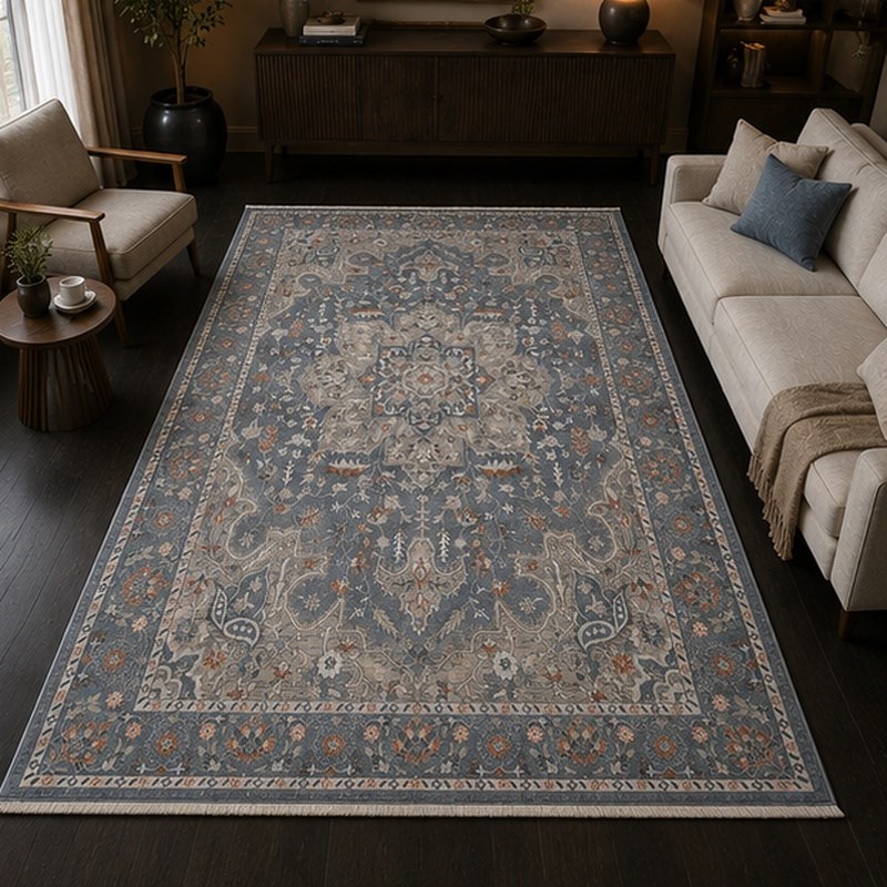 Otantik Madalyon Desenli Vintage Dokuma Salon Halısı Saçaklı 200x290 cm - Görsel 6