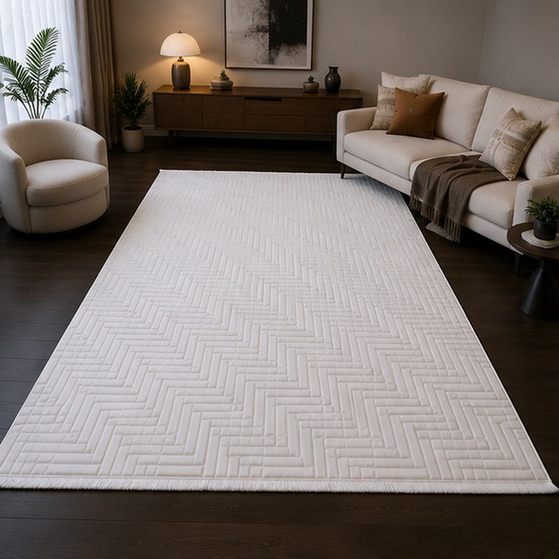 Modern Geometrik Çizgili Akrilik Dokuma Salon Halısı Saçaklı