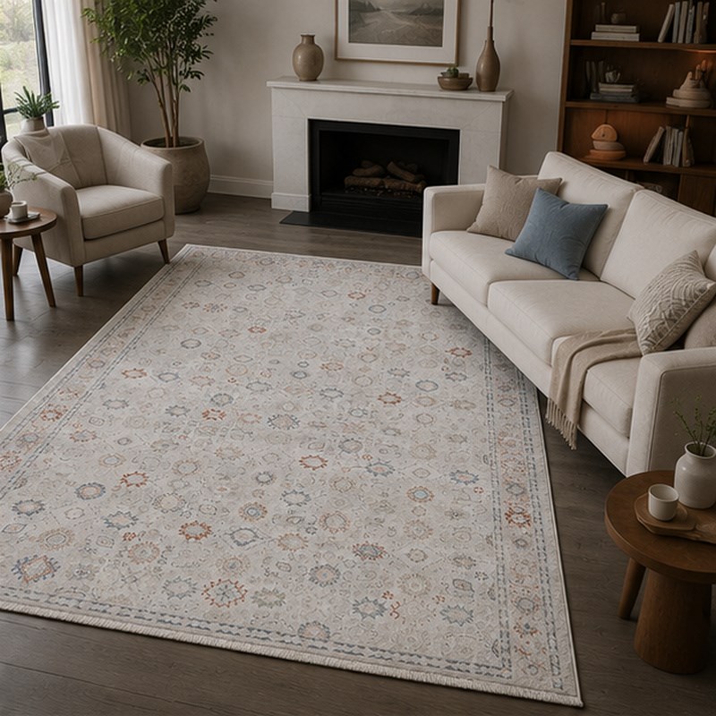 Otantik Serpme Desenli Vintage Dokuma Salon Halısı Saçaklı 200x290 cm