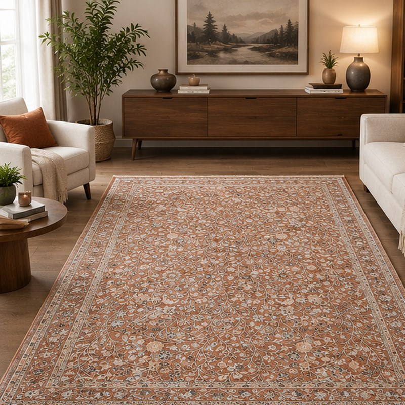 Otantik Floral Desenli Vintage Dokuma Salon Halısı Saçaklı 200x290 cm - Görsel 5